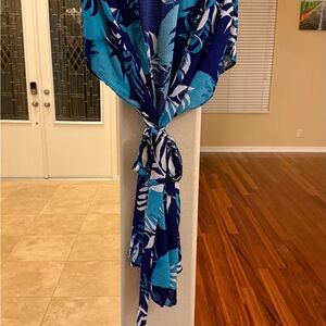 Caramel Blue and White Patterned Fabric